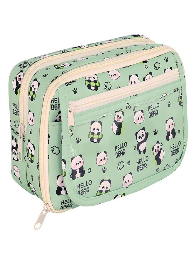 زيبويو حقيبة أقلام رصاص زيبويو® بتصميم باندا كاواي، حقيبة تنظيم ذات سعة كبيرة، حقيبة متعددة الاستخدامات للمكياج والسفر، مصنوعة من البوليستر المتين بنقشة زهور الباندا الخضراء، مناسبة للفتيات والمراهقات، 21.5 × 12.5 × 8.5 سم. - Image 1